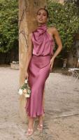 Elegante Vestido Largo de Satén de Color Sólido Cuello Halter sin Mangas Ideal para Fiestas - details 6