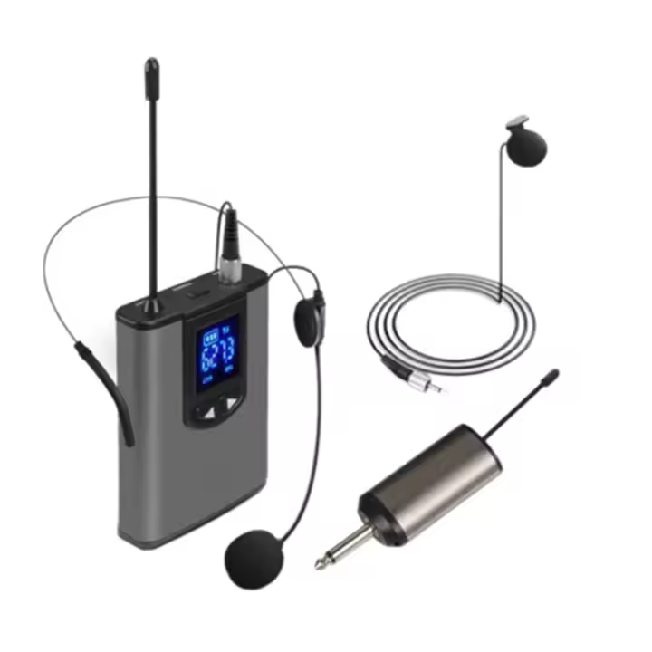 Auriculares inalámbricos portátiles UHF, micrófono de solapa Lavalier con transmisor y receptor Bodypack, salida de 1/4 pulgadas (A) - 1
