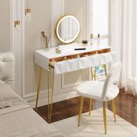 Tocador de Maquillaje con Espejo y Luz LED Iluminación Ajustable Conjunto de Mesa Tocador con Silla Terciopelo Blanco + Dorado - details 26