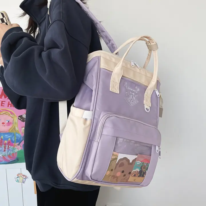 Mochila, Estudiante, Chica Suave, Oso, Transparente, Estilo Coreano, Bordado, Gran Capacidad, Bonita, Chica - 1