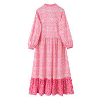 Ropa de mujer estilo europeo y americano de vacaciones vestido casual suelto con estampado largo con cuello en V - details 2