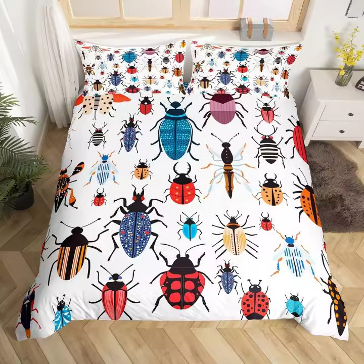 Funda de Edredón de Poliéster de Mariquitas Juego de Ropa de Cama Colorida con Patrón de Caracol - 1