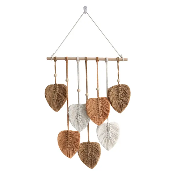 Tapiz de pared de hoja de macramé para colgar en la pared, decoración Bohemia para habitación del hogar, tejido estético, decoración de boda para habitación, color caqui - 1
