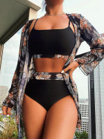 Conjunto de Bikini de manga larga para mujer, Bañador estampado de 3 piezas, traje de baño Sexy de verano, novedad - details 1