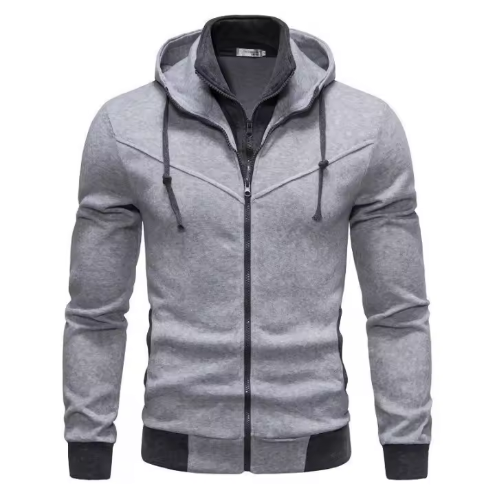 Sudadera con capucha para hombre, chaqueta informal para exteriores, conjunto de dos piezas de otoño e invierno, sudadera con parte superior falsa, chaqueta, - 1