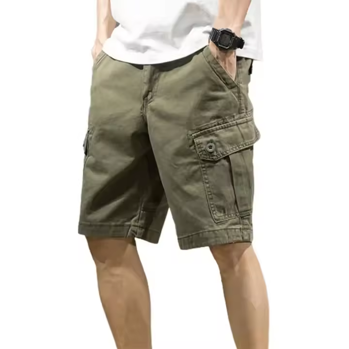 Pantalones cortos de verano con múltiples bolsillos y botones, pantalones cortos rectos Cargo de color sólido de tiro medio, ropa de calle - 1