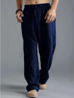 Pantalones largos de lino y algodón deportivos transpirables con cordón de cintura elástica informal holgados de talla grande para hombre - details 5