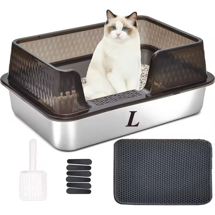 Bandeja de Arena para Gatos Suhaco de Acero Inoxidable Tapa y Pala Incluidas Limpieza Fácil - 1