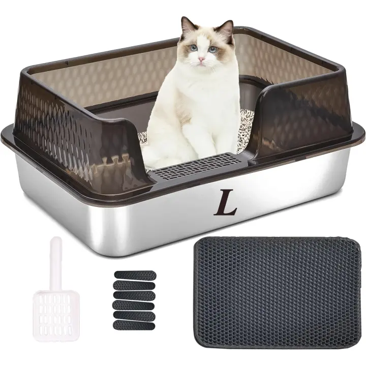Bandeja de Arena para Gatos Suhaco de Acero Inoxidable Tapa y Pala Incluidas Limpieza Fácil - 1