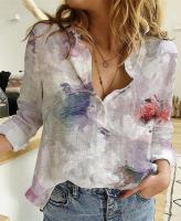 Camisas 2024 moda Primavera nueva estampado Floral blusas de manga larga con una hilera de botones Casual suelta Vintage Tops para mujeres - details 6