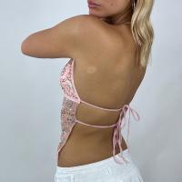 Y2K-Camisola de lentejuelas con tirantes finos para mujer, Top corto sin mangas con cuello en V y diseño de purpurina, Top corto de retazos de malla, ropa de calle de verano - details 8