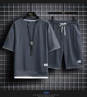 Traje De Verano Para Hombre Con Estampado De Waffle Conjunto Casual De Camiseta Y Shorts Color Sólido Talla Grande - details 12