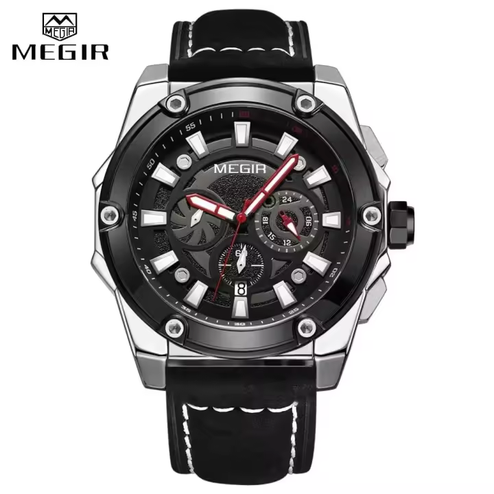 Relojes MEGIR de lujo de primera calidad a la moda para hombre, cronógrafo luminoso de marca superior, reloj resistente al agua, reloj de pulsera deportivo de cuarzo, reloj Masculino - 1