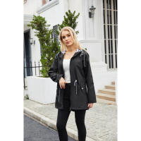 Camiseta impermeable con capucha a rayas de manga larga para mujer, longitud media - details 60