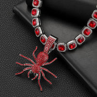 Cadena De Corbata Cubana Cuadrada Iced out Con Colgante De Araña Roja Para Hombres Joyería De Moda Hip Hop Material De Aleación De Zinc - details 1