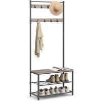 Perchero con Estante para Zapatos, Mueble de Entrada con Banco, 3 en 1, Marco de Acero, para Entrada y Pasillo, 32 x 70 x 177 cm, Estilo Industrial, Marrón Castaño y Negro HSR041B41 - details 9