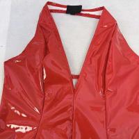 PU charol cuello en V profundo cintura ceñida ajustado ceñido al cuerpo mujeres sin mangas flaco Mini vestido de noche fiesta Club - details 6