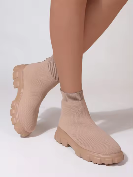Zapatos de cuña informales ligeros hasta el tobillo para mujer de marca, botas de plataforma de media pantorrilla con calcetín de punto, invierno - 1