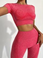 Conjunto Deportivo De 2 Piezas, Top De Yoga De Manga Corta Y polaina De Entrenamiento Para Correr De Cintura Alta, Ropa - details 25