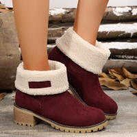 Botines de cuero con punta redonda y tacón grueso para nieve impermeables para mujer, invierno, 2024 - details 2