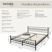 Cama de Boda de Acero Robusto Estructura de Acero con Somier de Láminas de Madera - details 2
