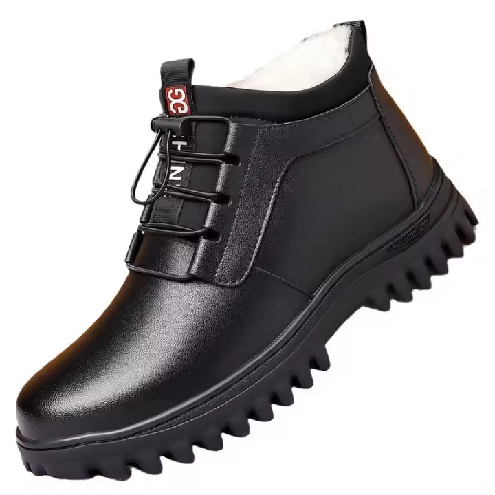 Botas con suela de goma para hombre, zapatos de nieve negros para trabajo, hasta el tobillo, botas de invierno impermeables a la moda para hombre - 1