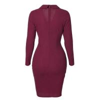 2024 Otoño Invierno moda Midi Oficina señora vestidos de manga larga elegante flaco con cinturón trabajo corporal vestido de tubo sólido de negocios - details 12