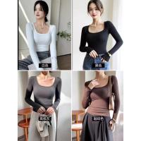 Modal nuevo versátil y delgado básico cuello cuadrado con rosca en el exterior camisa de manga larga Tops para mujer camiseta - details 4
