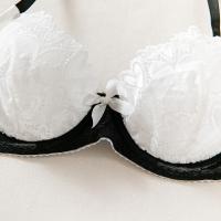 Lencería Sexy De Contraste Negro Y Blanco Conjunto De 2 Piezas Translúcido Con Bordado En Forma De Corazón Y Lazo Sujetador Y Brief Para Mujer - details 17