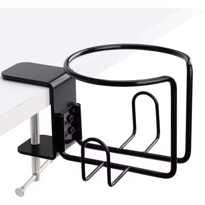 LEKUSHA Soporte Grande para Tazas de Escritorio, con Clip, antiderrames, para Silla de césped, Montaje Horizontal o Vertical, Paquete de 1, Color Negro - 1