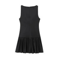 TRAFZA-Vestido corto informal para mujer, traje sin mangas con cuello redondo, lazo decorativo y cremallera, 4 colores, 2024 - details 6