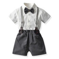 Cárdigan de algodón de manga corta para niño, pantalones cortos con tirantes de caballero, dos piezas, flor de boda, estilo coreano, color blanco puro, verano - details 3