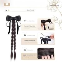 Estilo de Ballet, cola de caballo con lazo negro, extensión de cabello trenzado de boxeo, peluca de cola de poni, peluca trenzada de giro largo Natural para mujer - details 13
