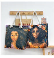 Nueva bolsa de mano bolsa de playa Bart pintado pintura bolsa de dibujos animados lino bolsa de lona de gran capacidad negro hermosa mujer - details 35
