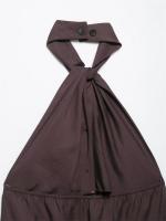 -Conjuntos de pantalones de pierna ancha lisos informales Conjunto de top con cuello colgante de 2 piezas, conjunto elegante para mujer, nuevo en 2025 - details 4