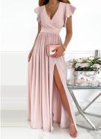 Vestidos de mujer, divididos, cuello en V, elegantes, cintura, vestidos largos - details 0