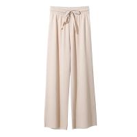 Pantalones anchos hasta el tobillo para mujer Pantalón informal de cintura elástica sólido, pantalones sueltos de seda de hielo, primavera y verano - details 2