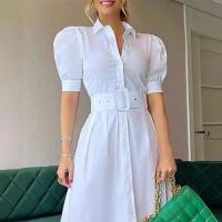 Nuevo vestido largo de manga corta con vuelo amplio y cinturón, estilo europeo y americano, para ir al trabajo. - details 4