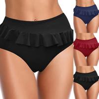Pantalones de baño con volantes para mujer, Bikini de cintura alta sólido, parte inferior adelgazante, traje de baño a la cadera, calzoncillos, pantalones cortos de baño simples y exquisitos - details 0