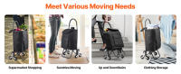 SucceBuy Stair Climber Trolley Dolly, carrito de compras plegable de 36 litros. Un práctico carrito con 6 ruedas y una bolsa de tela Oxford. Ideal para ir de compras, compras, lavandería. Plegable para un fácil almacenamiento. Negro. - details 5