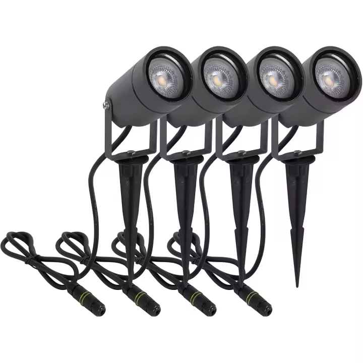 Exterior 4 Piezas, 5W Luces LED Exterior Jardin Suelo con Estaca Blanco Cálido IP65 Impermeable Lámpara para Camino Césped Patio, Aluminio, Gris oscuro - 1