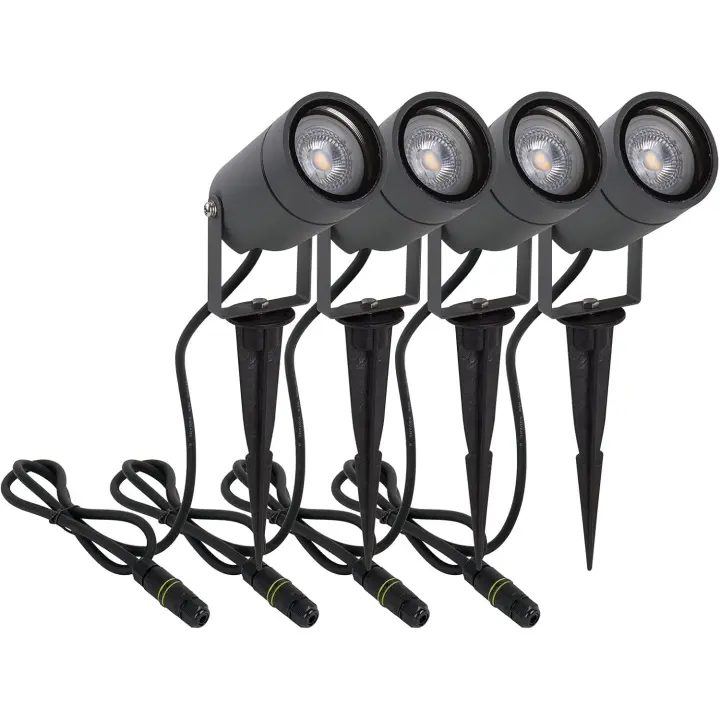 Exterior 4 Piezas, 5W Luces LED Exterior Jardin Suelo con Estaca Blanco Cálido IP65 Impermeable Lámpara para Camino Césped Patio, Aluminio, Gris oscuro - 1