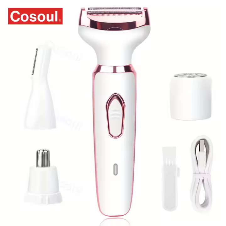 Maquinilla de afeitar eléctrica recargable 4 en 1 para mujer, recortadora de pelo para cara indolora, nariz, cejas, Barba, bigote, brazo, pierna - 1