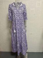 Vestido largo bohemio de verano para mujer, vestidos Vintage con estampado ral y manga con cuello en V, vestido de playa holgado informal con cordón para mujer - details 0