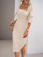 Vestido de punto acanalado para mujer, suéter ajustado con aberturas, elegante, de manga larga, otoño e invierno, 2023 - details 25