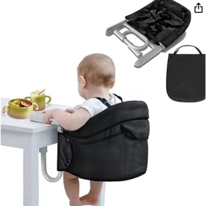Asiento de mesa plegable para bebé, silla de viaje para niños con pinzas antideslizantes y cinturón de seguridad - 1