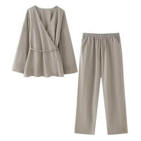 Conjunto de moda para mujer, camisetas holgadas con cordones y pantalones elásticos de cintura alta - details 1