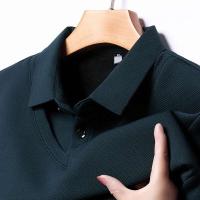 Conjunto de polo de dos piezas de manga larga falsa para hombre, camiseta informal de moda, top multifuncional cómodo para todas las estaciones, bloqueado - details 4