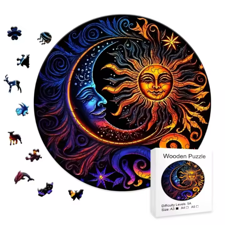 Luna y sol-Yin Yang-rompecabezas de madera para jugadores avanzados, múltiples formas especiales creativas, regalos creativos para niños - 1