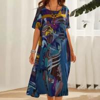 Vestido de Verano Casual con Estampado Floral Manga Corta, Cintura Elástica, Cuello Redondo - details 3